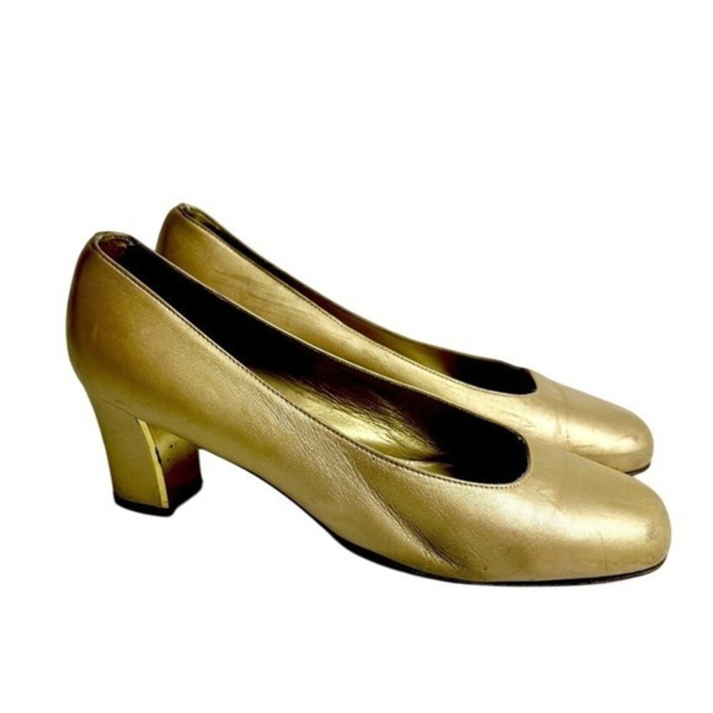 Vintage 1990s Y2K St John Heels Shoes Womens‎ Size 8 1/2 Gold Leather Pumps KC